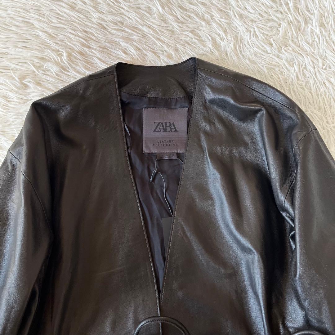 【新品未使用】ザラ　レザーコレクション　ウエストベルト　ラムレザー　ロングコート