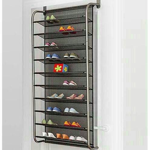 10段 壁掛けシューズラック 大容量56×21×151cm (ブラック )9