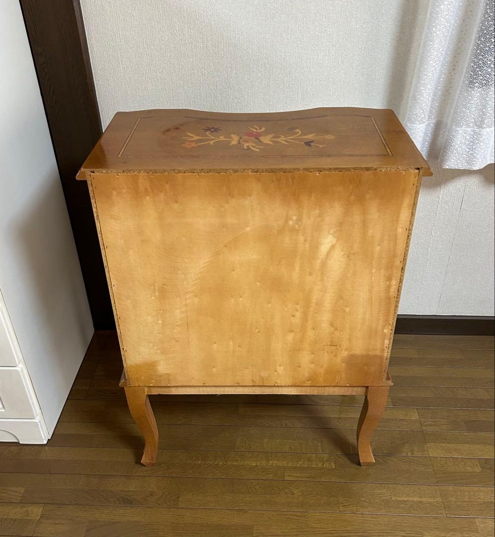 イタリア製3段チェスト 象嵌 猫脚 アンティーク