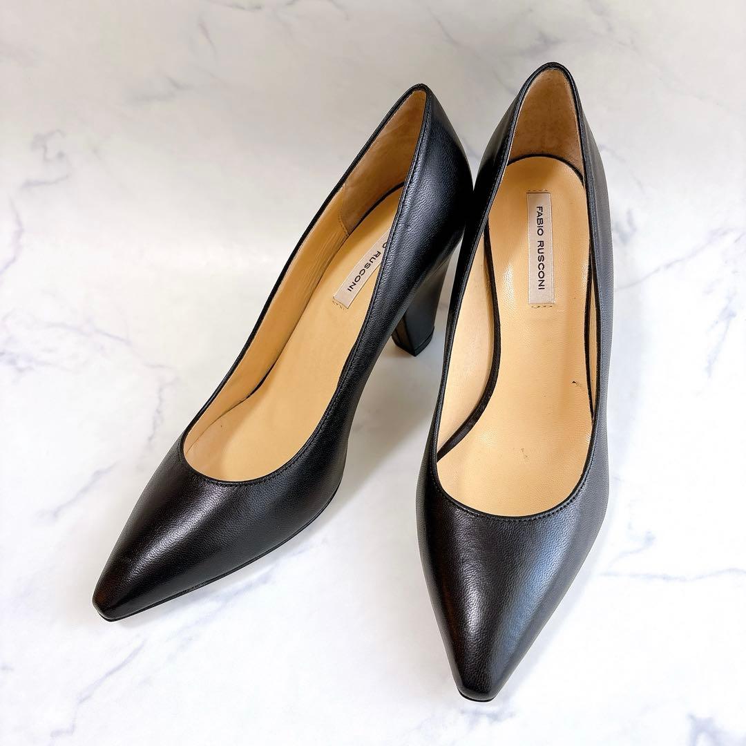 【未使用品】ファビオルスコーニ レザー パンプス ポインテッドトゥ ブラック