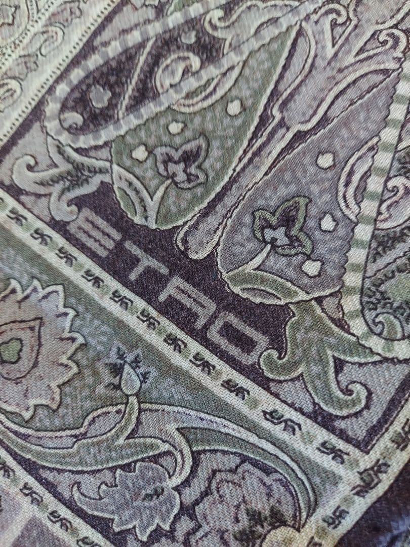 ETRO ペイズリー柄 ストール 　カシミヤ混　グリーン　長方形　イタリア　美品