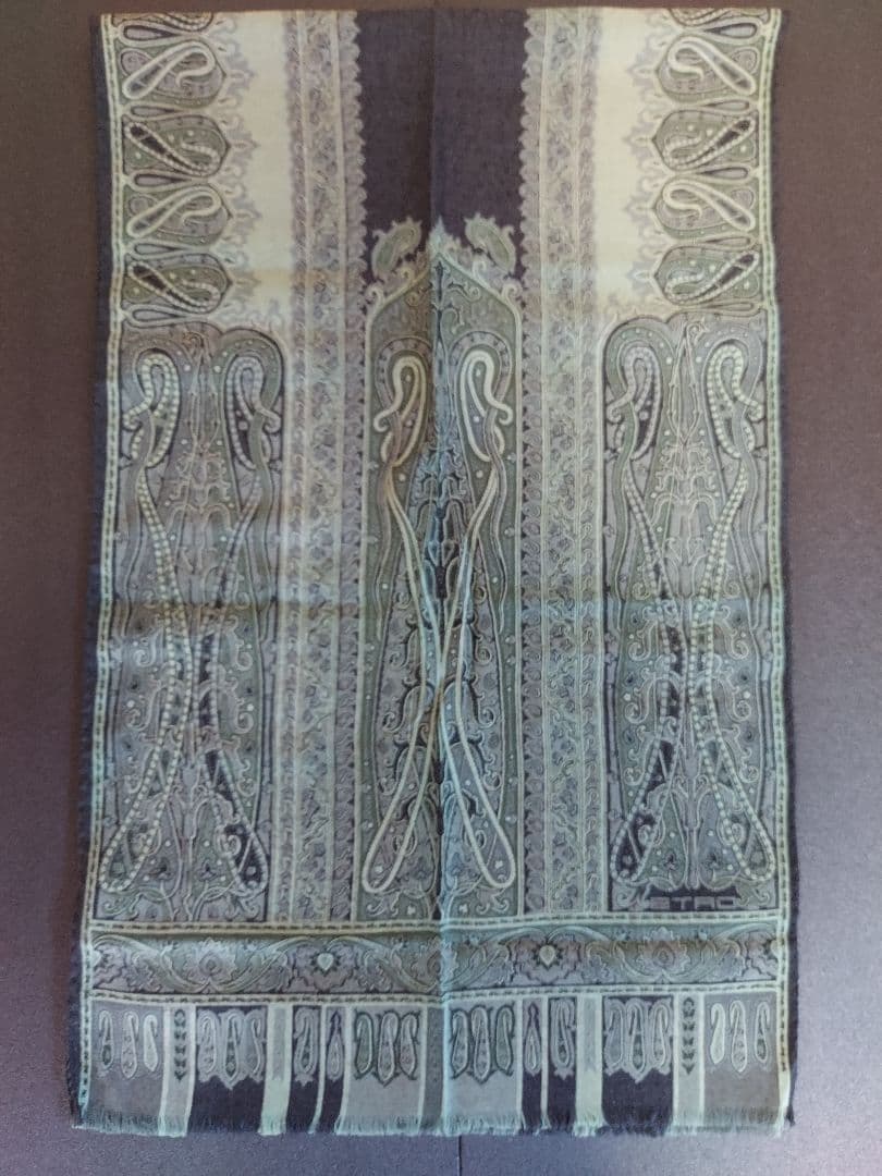ETRO ペイズリー柄 ストール 　カシミヤ混　グリーン　長方形　イタリア　美品