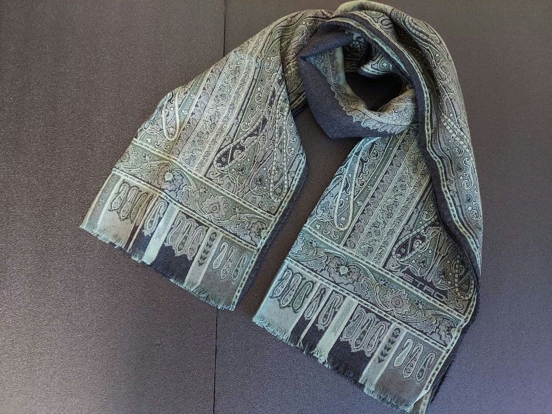 ETRO ペイズリー柄 ストール 　カシミヤ混　グリーン　長方形　イタリア　美品