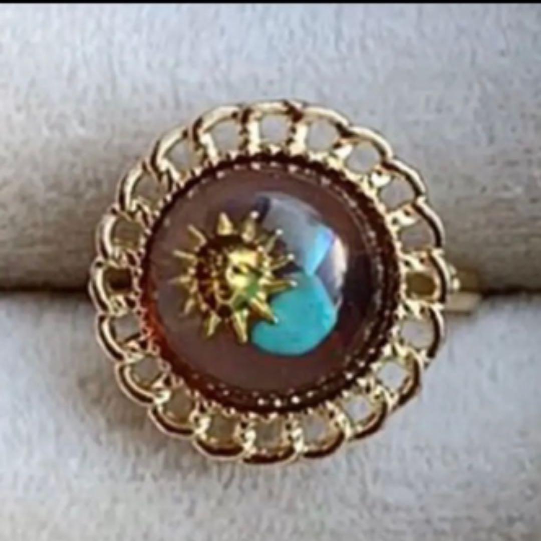 ターコイズとアバロンシェルを閉じ込めた　太陽のリング　コーヒーブラウン