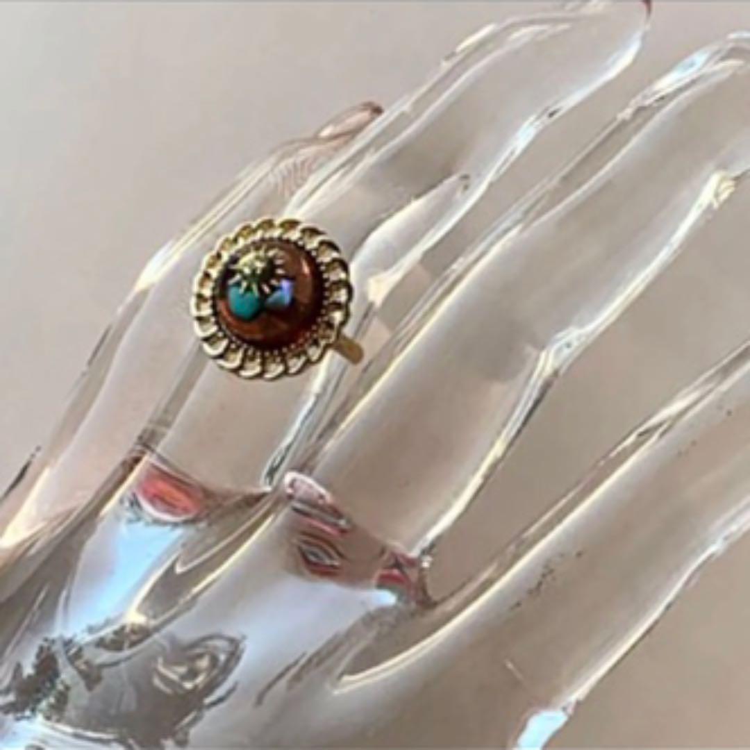 ターコイズとアバロンシェルを閉じ込めた　太陽のリング　コーヒーブラウン