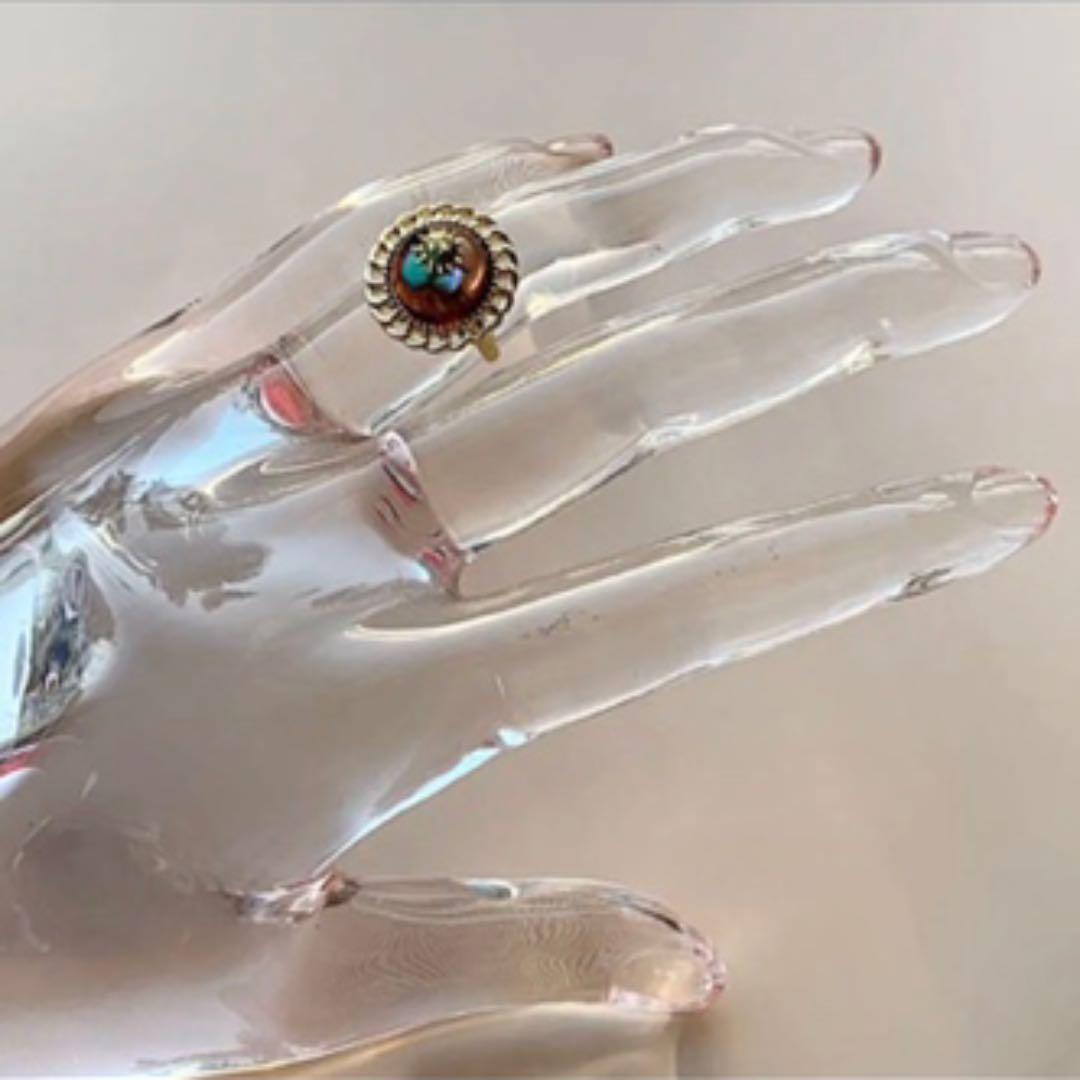 ターコイズとアバロンシェルを閉じ込めた　太陽のリング　コーヒーブラウン