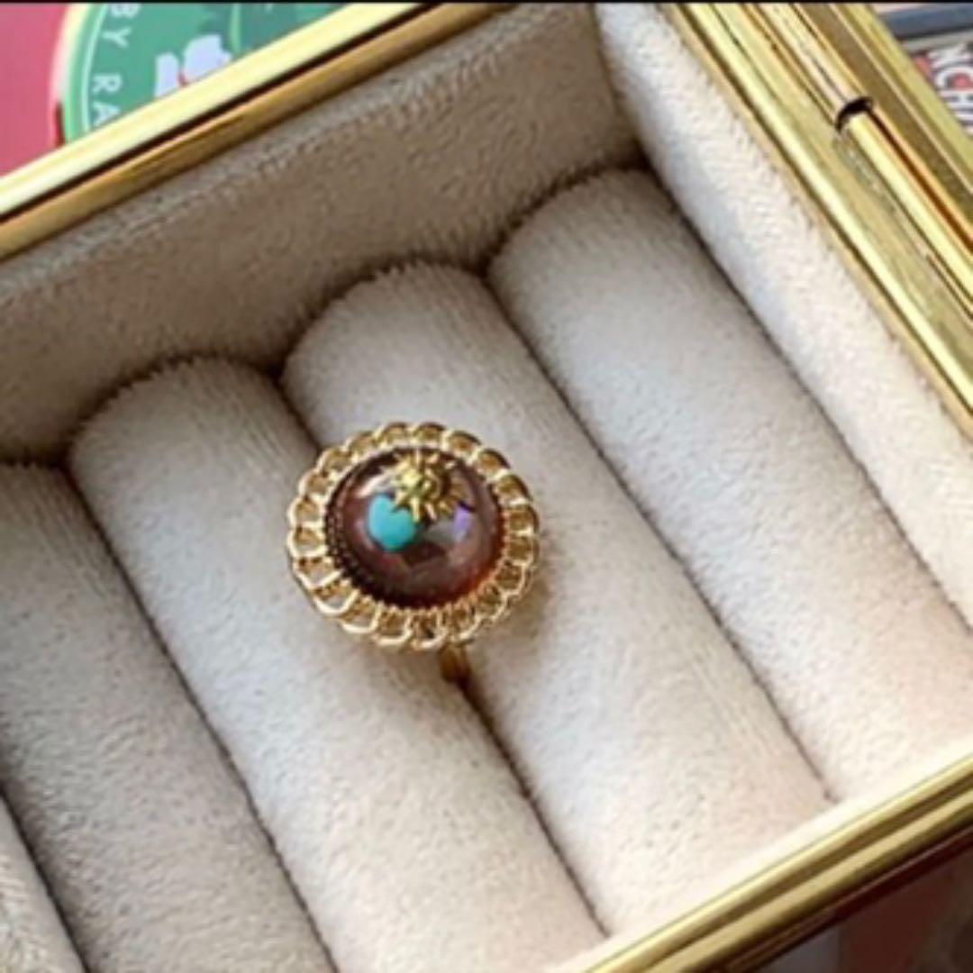 ターコイズとアバロンシェルを閉じ込めた　太陽のリング　コーヒーブラウン