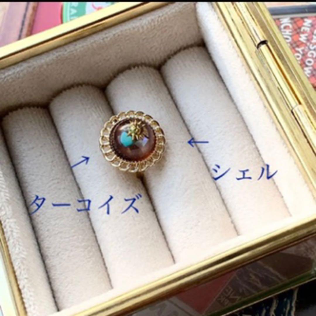 ターコイズとアバロンシェルを閉じ込めた　太陽のリング　コーヒーブラウン