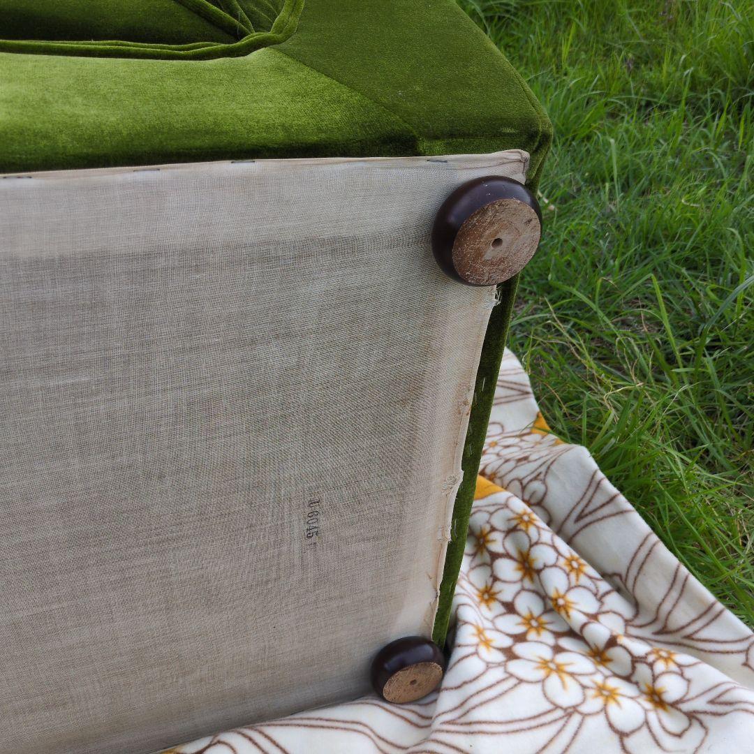 昭和レトロ オールド カリモク グリーン モケット 1人掛け ソファ④ベルベット