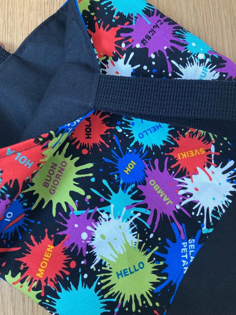 カラフルペンキ柄　大きめレッスンバック　シューズ袋　持ち手付き体操袋