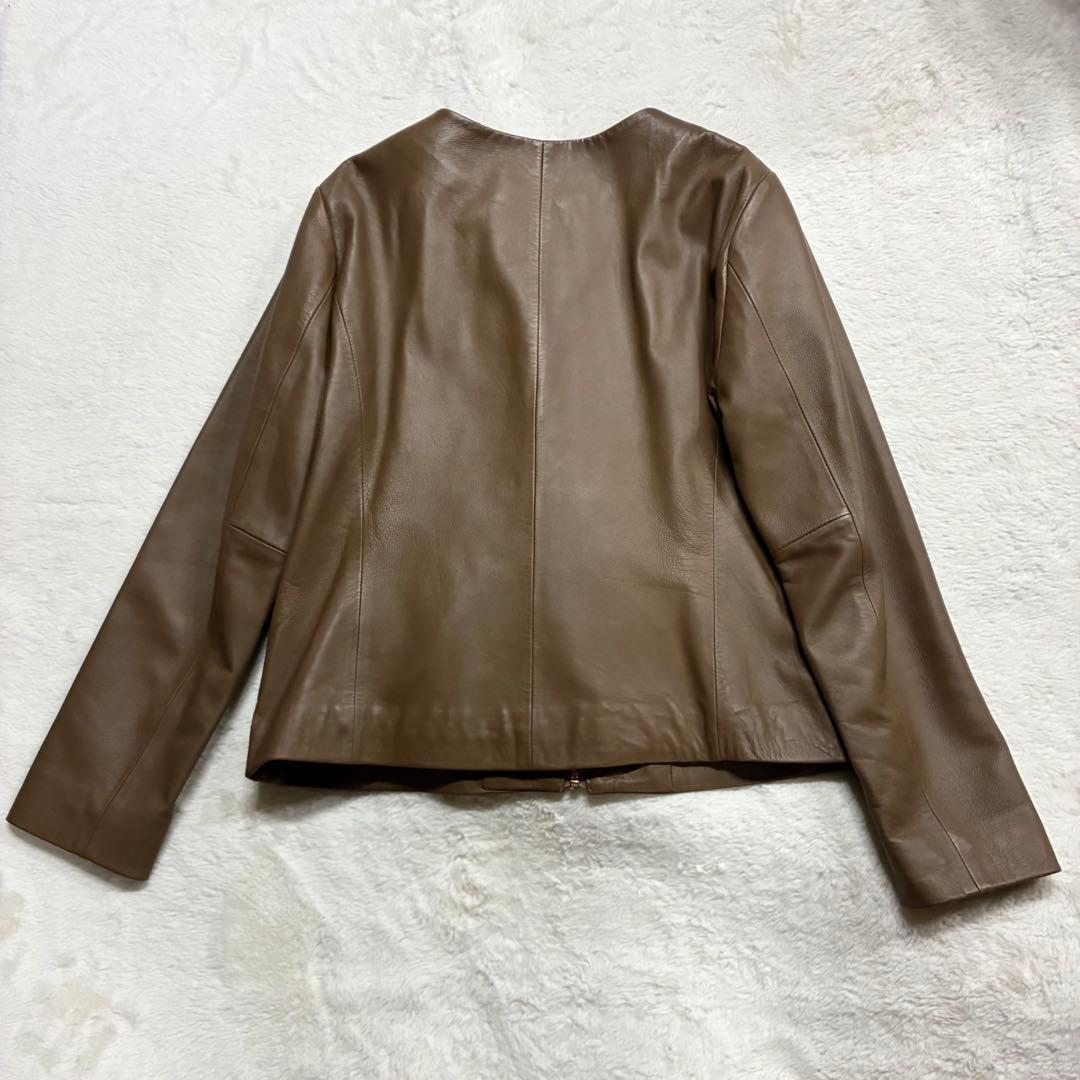 LAUTREAMONT 羊革レザージャケット ノーカラー ブラウン Lサイズ