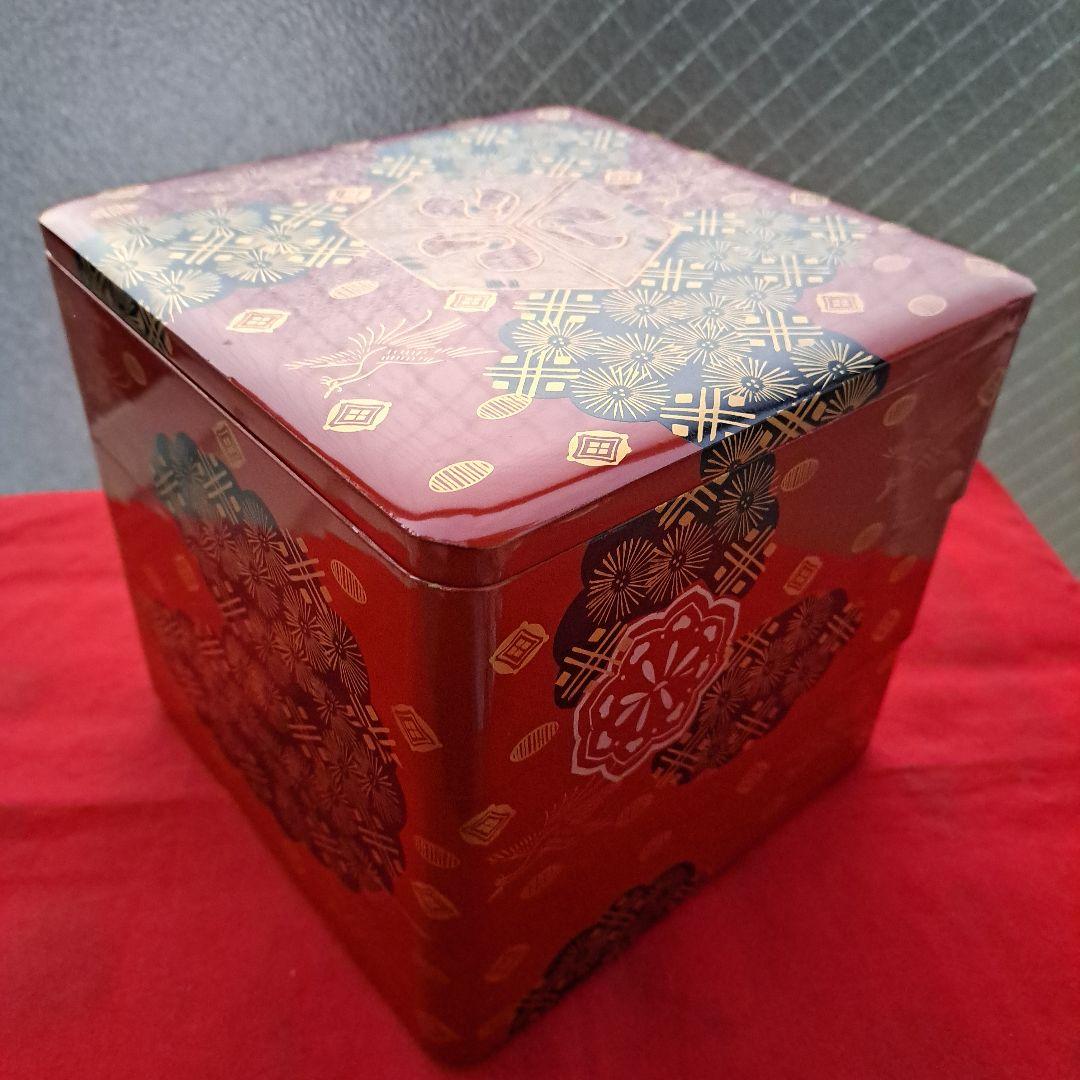 【会津漆器　6.5寸\"3段重箱】天然木製　錦絵　長期保管品