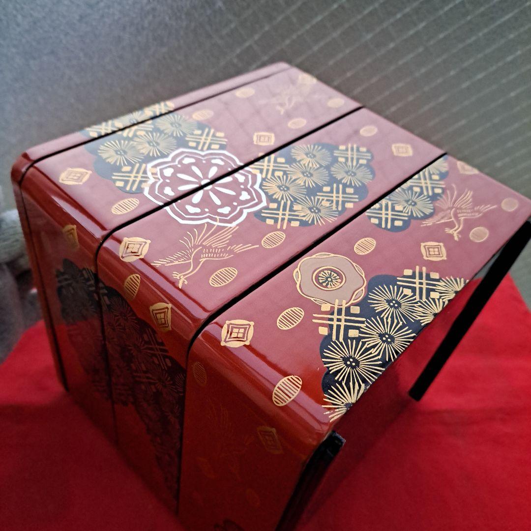 【会津漆器　6.5寸\"3段重箱】天然木製　錦絵　長期保管品