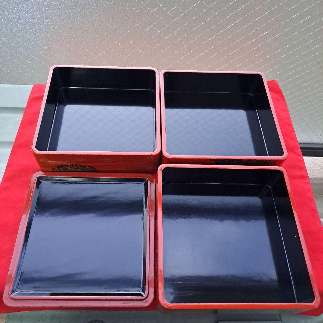 【会津漆器　6.5寸\"3段重箱】天然木製　錦絵　長期保管品