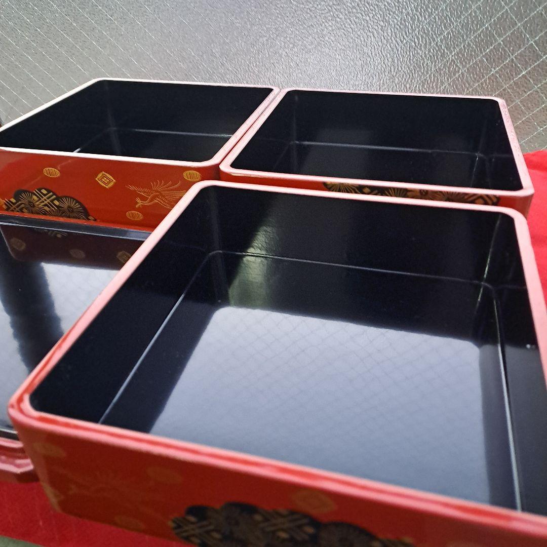 【会津漆器　6.5寸\"3段重箱】天然木製　錦絵　長期保管品