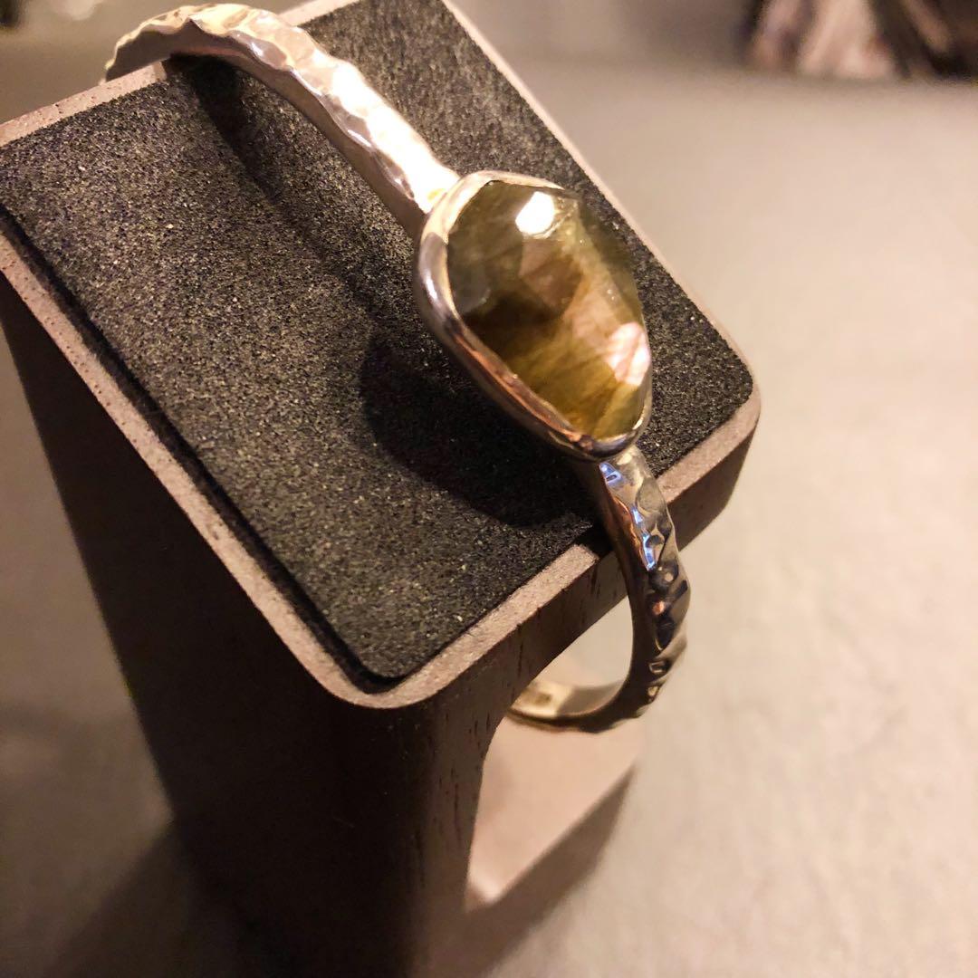 スモーキークォーツ　天然石　RosaMaria シルバーバングル　リング