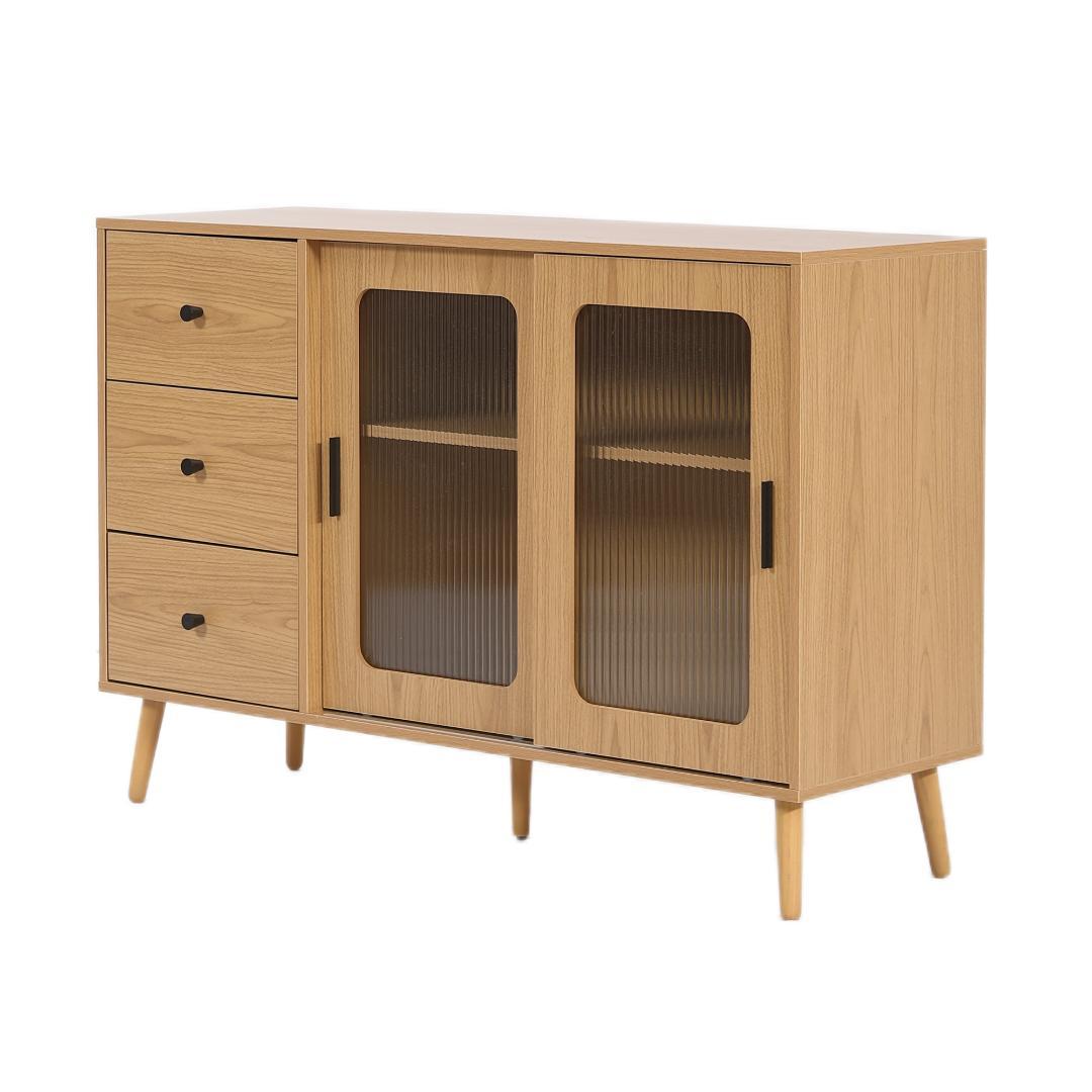 タイムセール！新作のキャビネット　引き出し付き　食器棚　扉付き　NATURAL