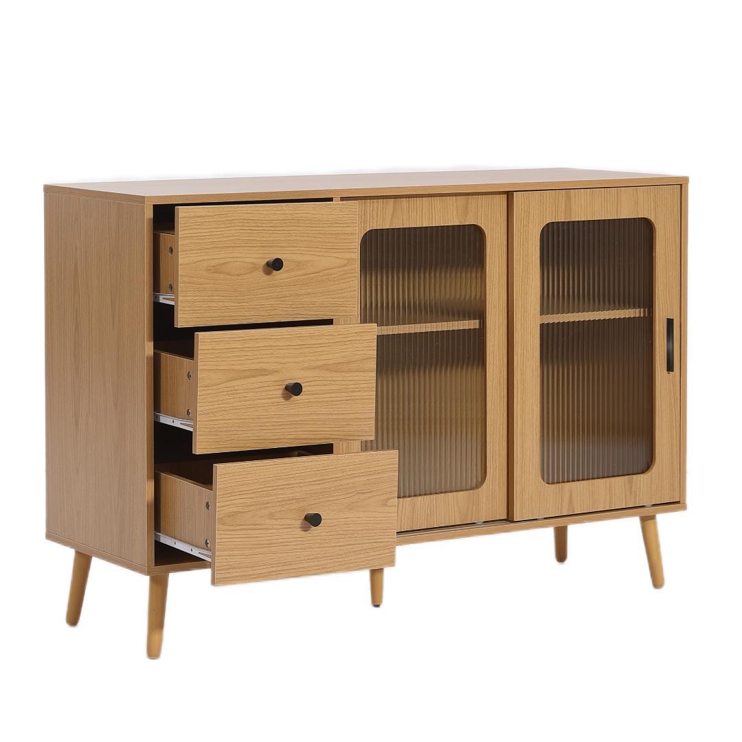 タイムセール！新作のキャビネット　引き出し付き　食器棚　扉付き　NATURAL