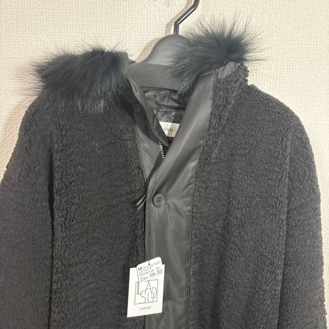 LASUD　ファーフーデッドボアコート　BK　9号　未使用品　定価34000円