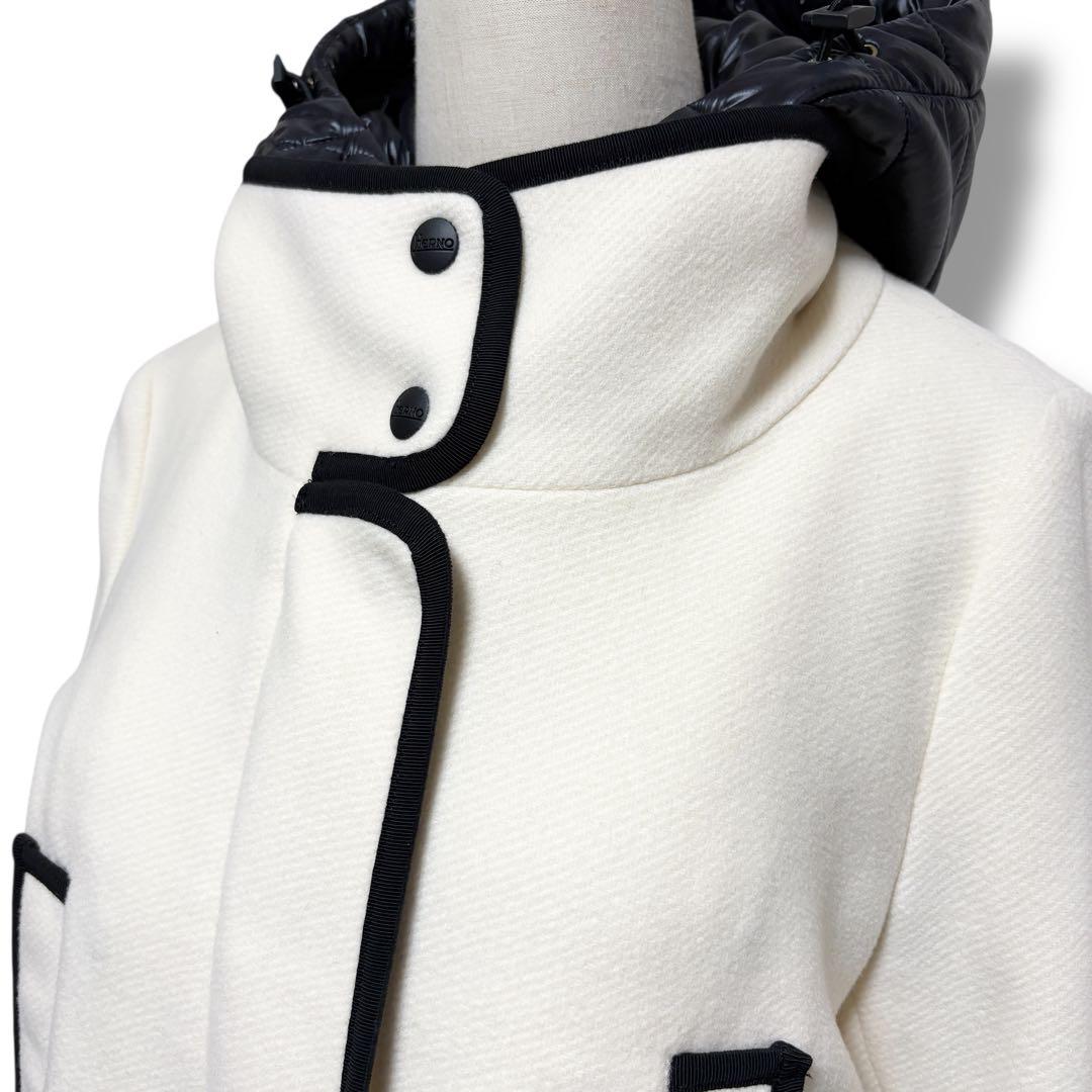 極美品✨HERNO ヘルノ ライナー付 フーディパイピングコート40 アイボリー