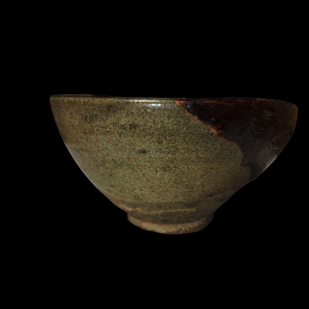 青唐津茶碗　漆継ぎ　三日月高台　茶道 木箱付き