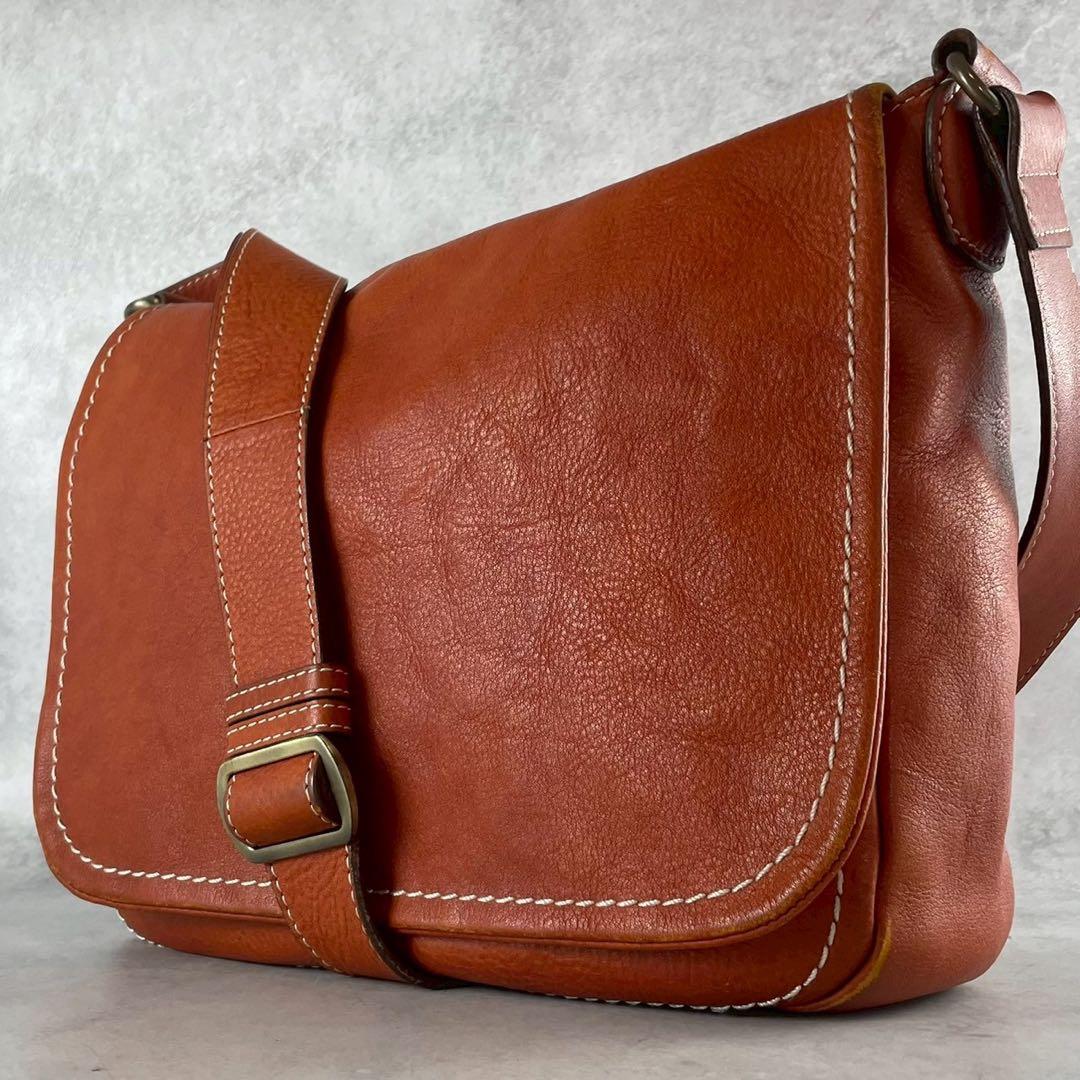 美品 土屋鞄 メッセンジャーバッグ トーンオイルヌメ レザー A4可 茶
