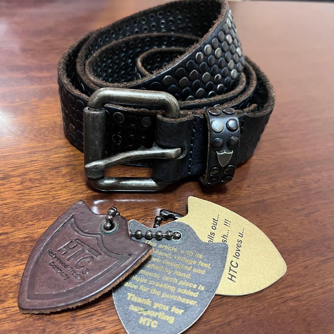 【95/38】美品HTC ヴィンテージ加工 5000スタッズ 本革レザーベルト