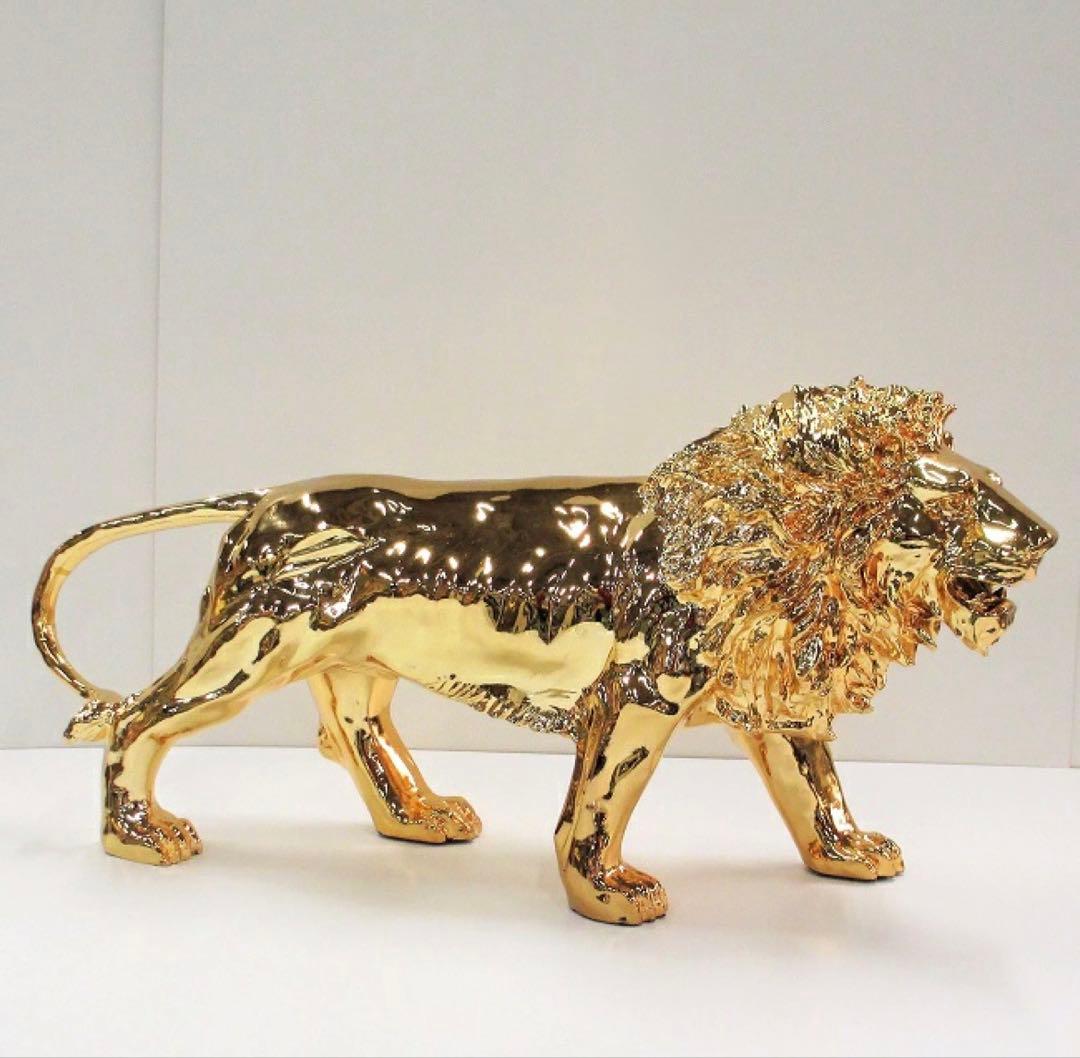 金属製動物ライオン置物 ゴールド シルバー約60cm