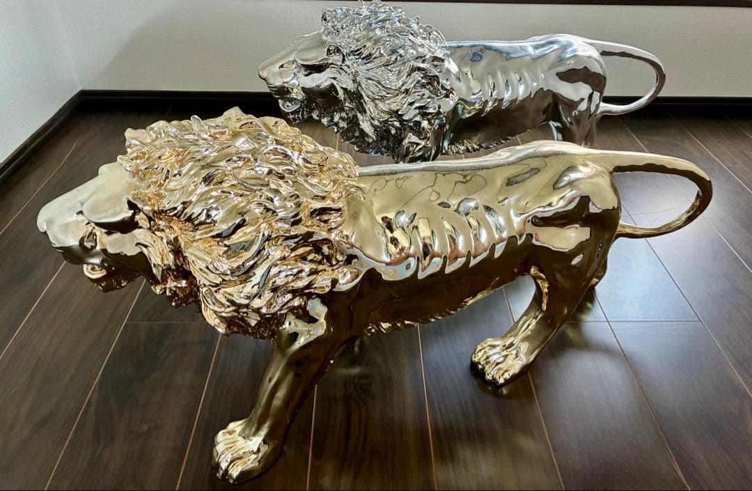 金属製動物ライオン置物 ゴールド シルバー約60cm