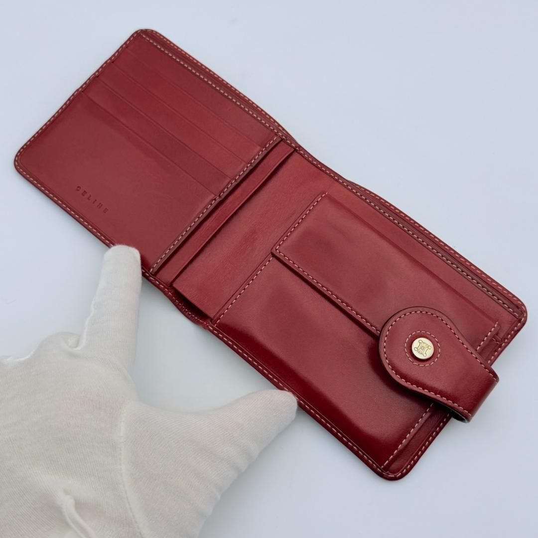 CELINE セリーヌ マカダム柄 二つ折りレザー×PVC ベージュ×レッド