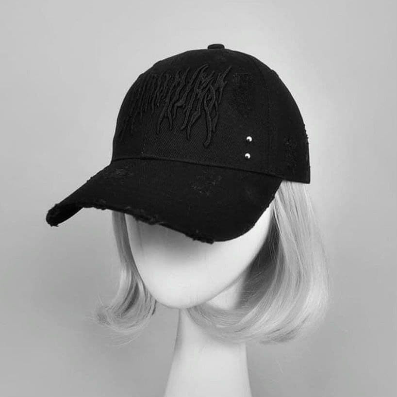 DimMoire ディムモアール ロゴ刺繍ダメージCAP Black