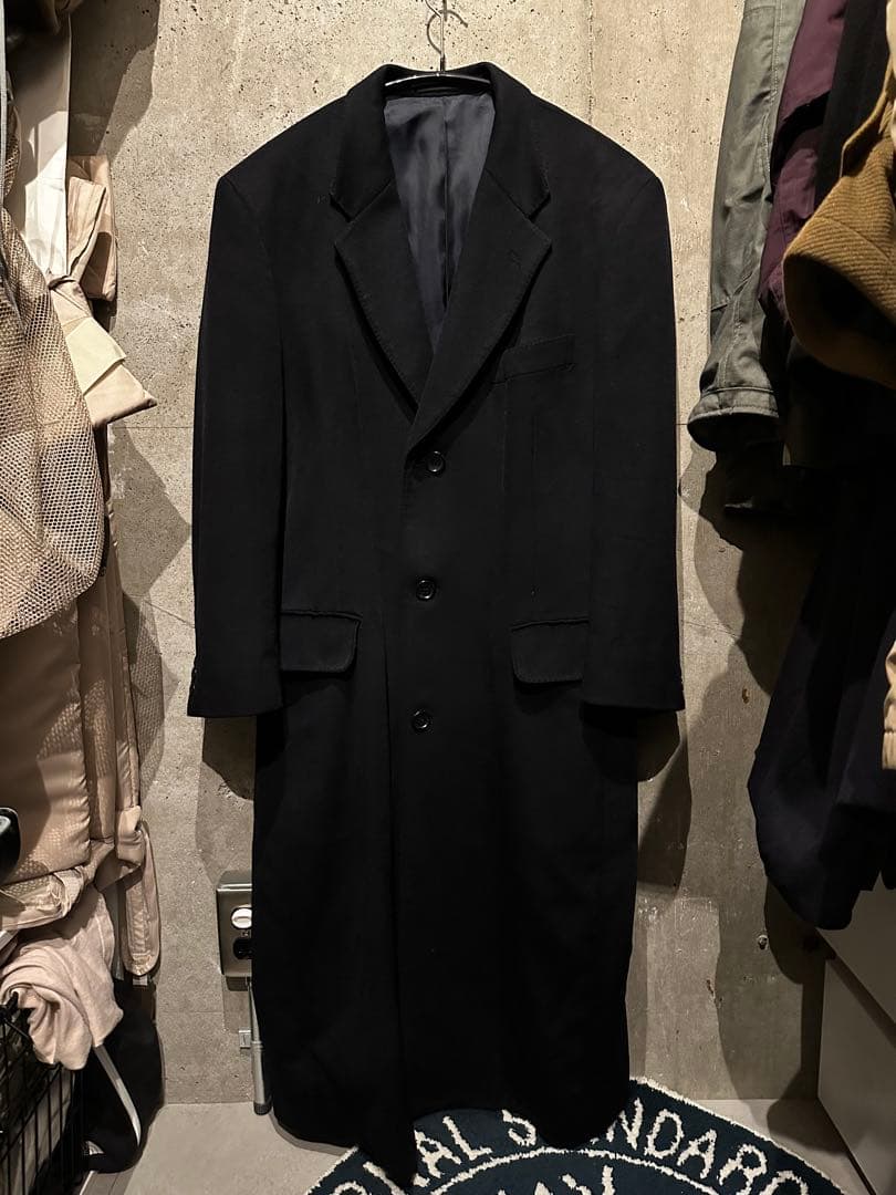 【※着画有 カシミヤ100】ブラックチェスターコート〈Lサイズ相当〉