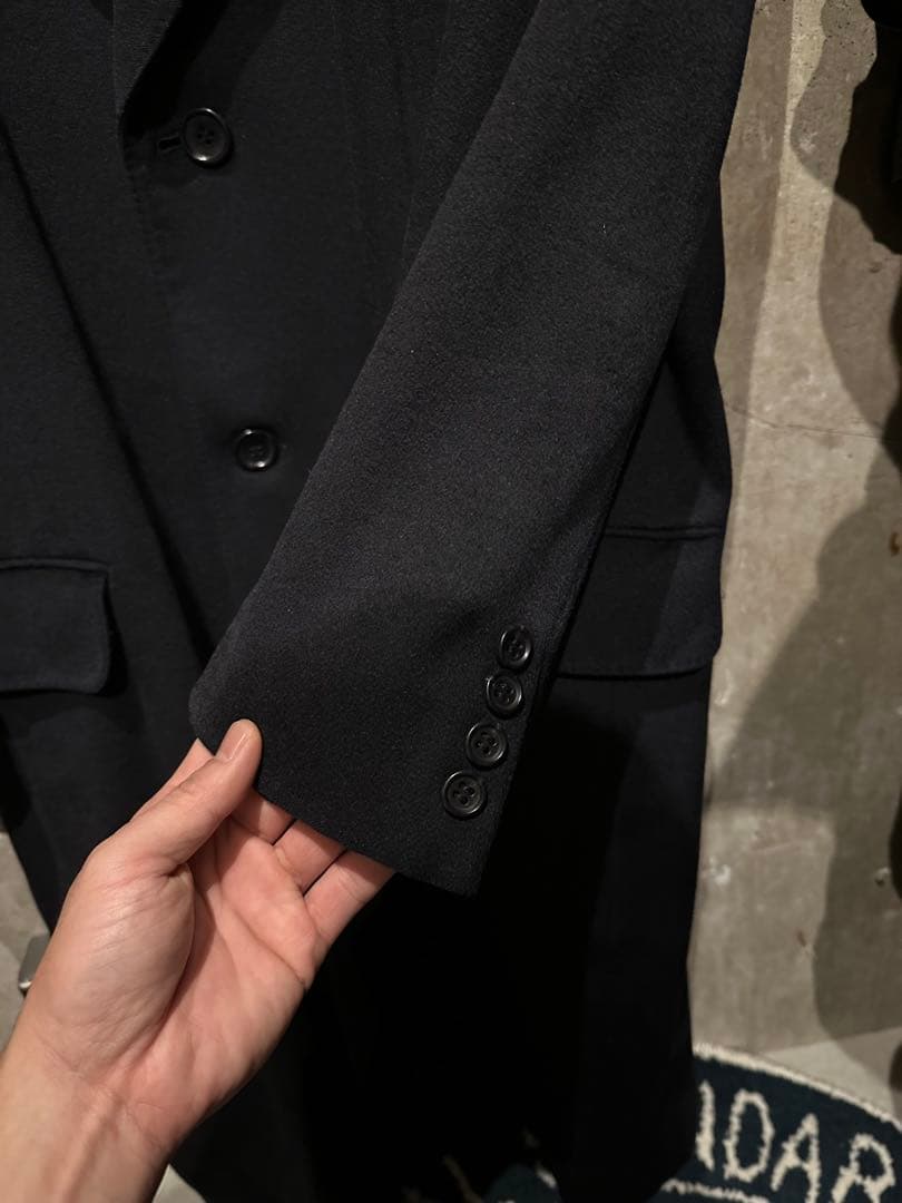 【※着画有 カシミヤ100】ブラックチェスターコート〈Lサイズ相当〉