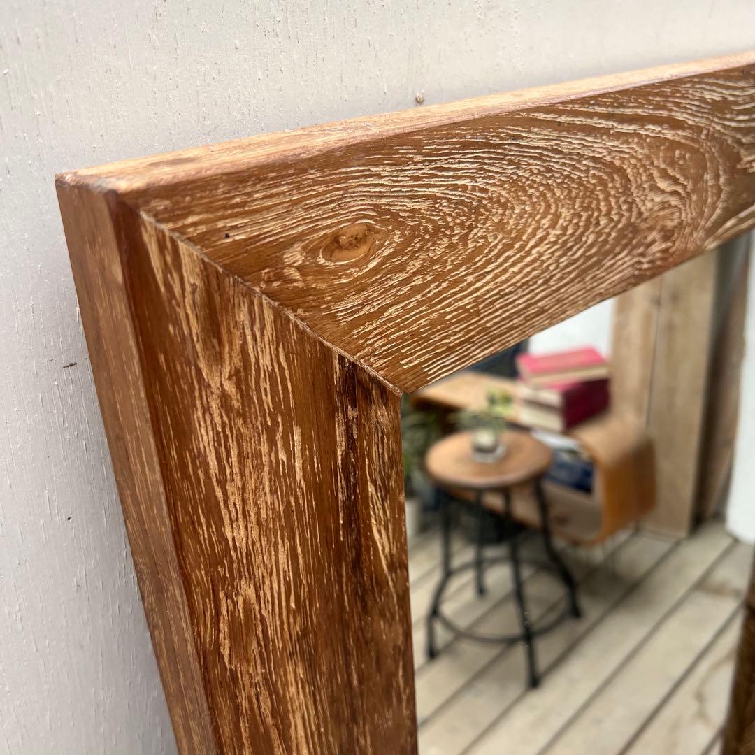 オールドチークの姿見鏡 130cm × 60cm 縦横 全身ミラー 木製フレーム