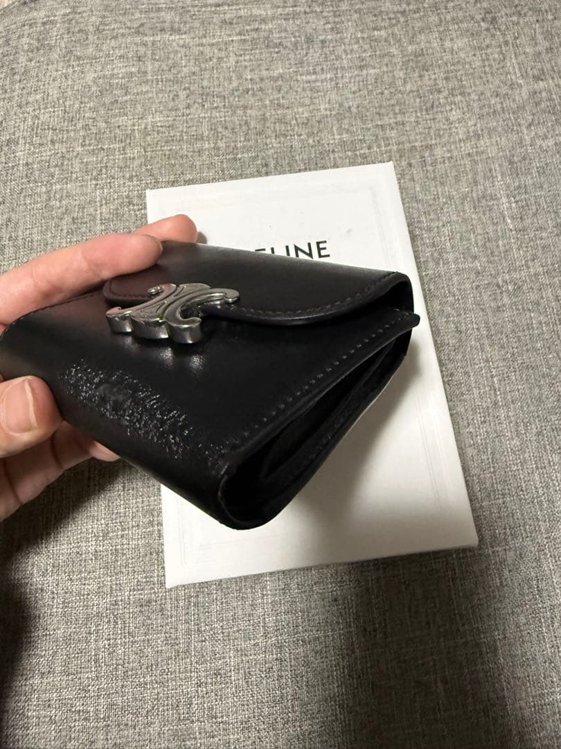 CELINE ブラック 三つ折り財布　シルバー