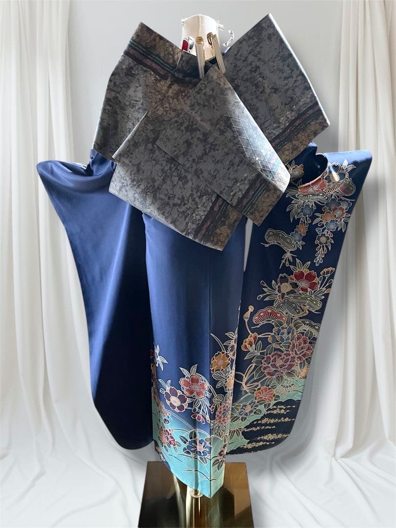 本日限定価格！紅型 ブルー ファー付き 振袖 フルセット 成人式