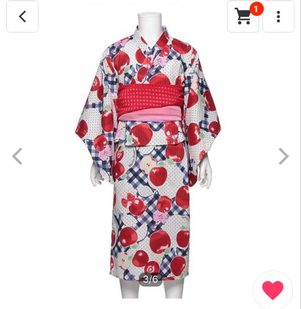 メゾピアノ りんご柄　リンゴ柄　浴衣　セパレート　2way 130 紺色