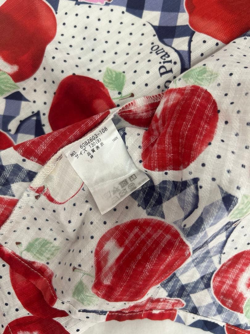 メゾピアノ りんご柄　リンゴ柄　浴衣　セパレート　2way 130 紺色