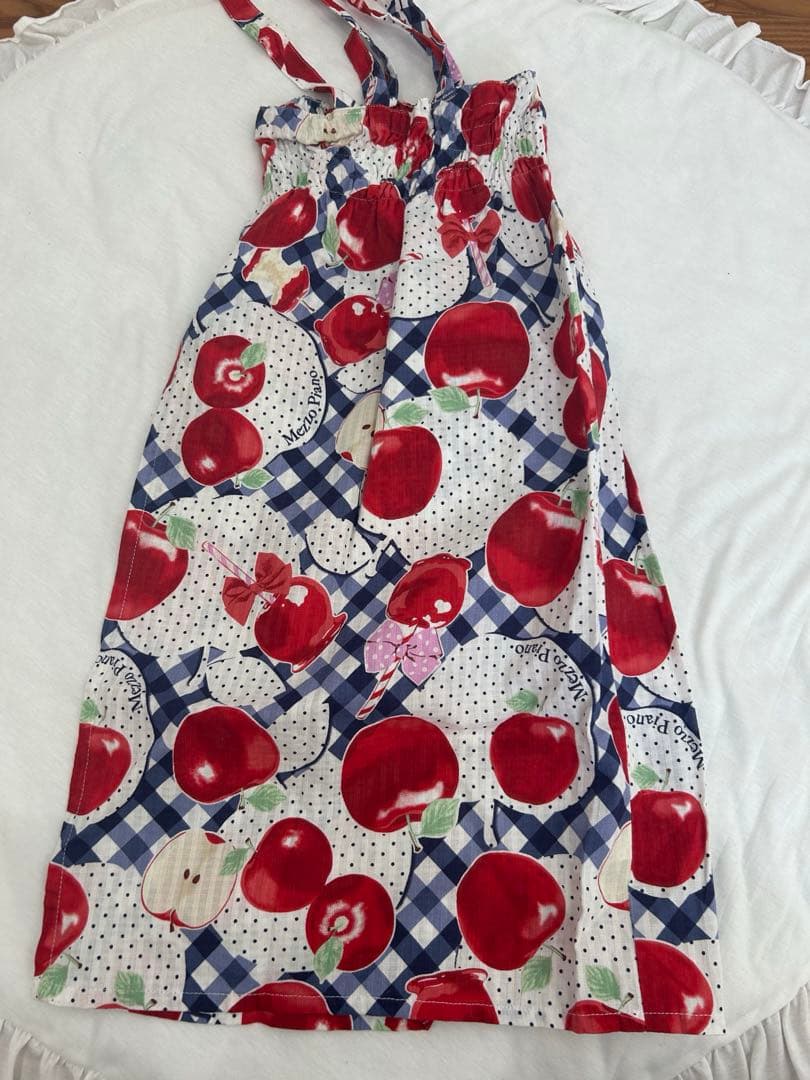 メゾピアノ りんご柄　リンゴ柄　浴衣　セパレート　2way 130 紺色