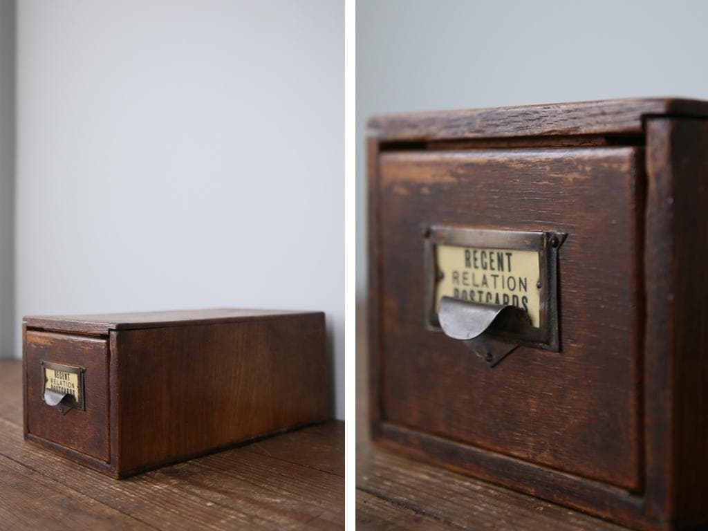 英国アンティーク木製ファイリングドロワー/引出収納/小物入れボックス(70-9)