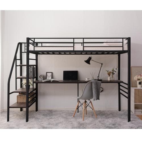 ロフトベッド 階段付き パイプベッド シングル コンセント付き 収納 子