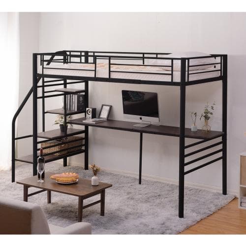 ロフトベッド 階段付き パイプベッド シングル コンセント付き 収納 子