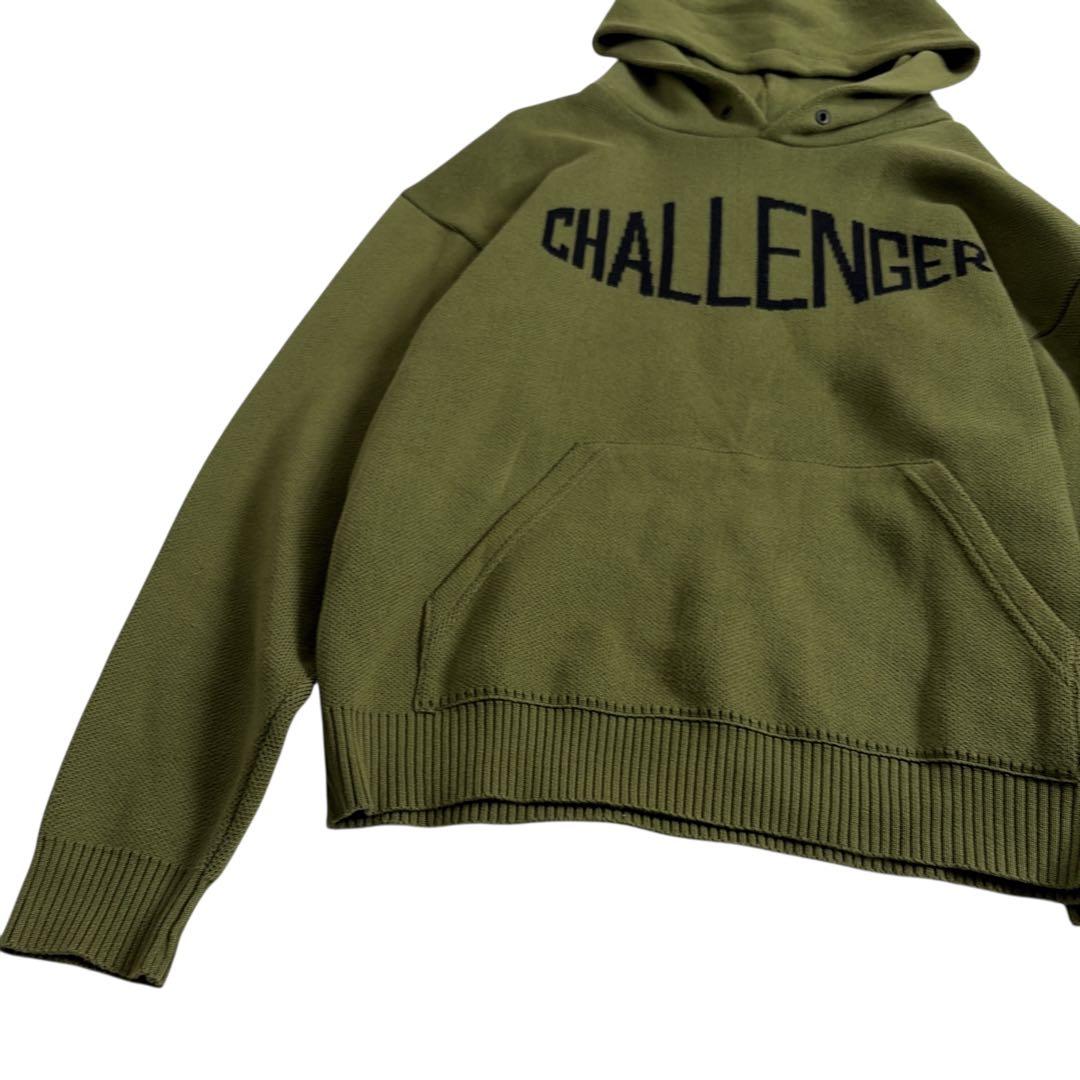 美品 チャレンジャー コットンニット パーカー M カーキ ロゴ