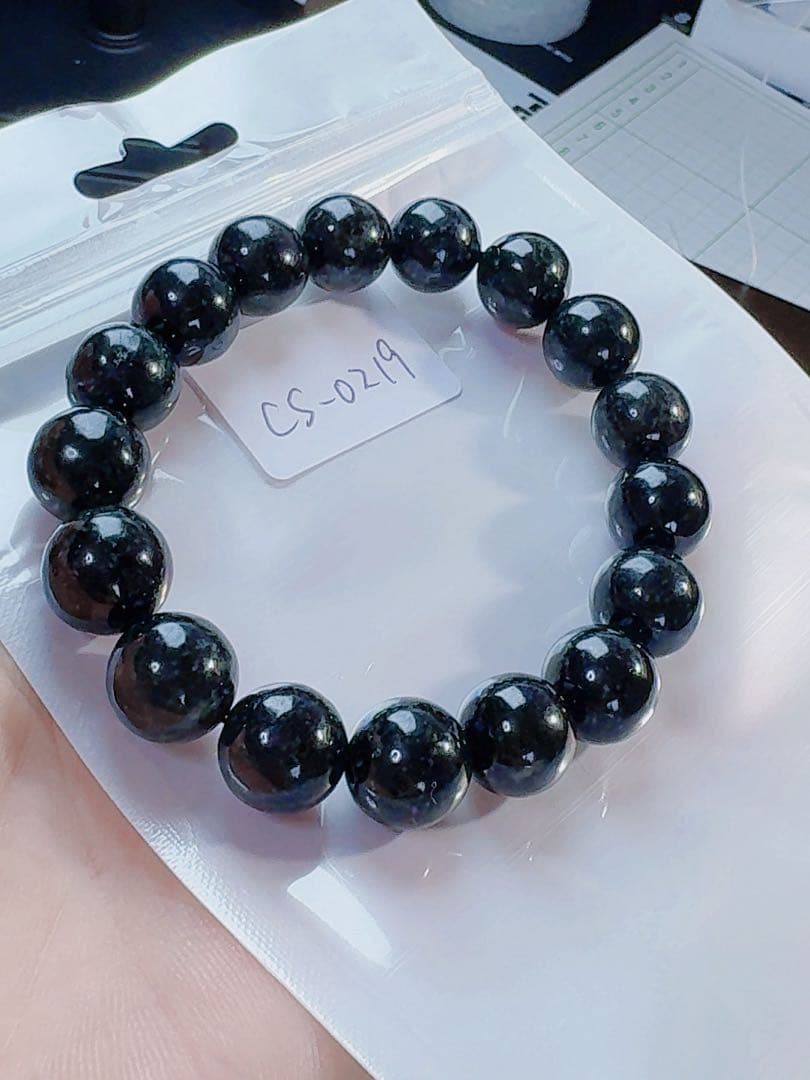 MY CS-0219天然本翡翠《本物保証》墨翠 黒翡翠 ブレスレット17cm