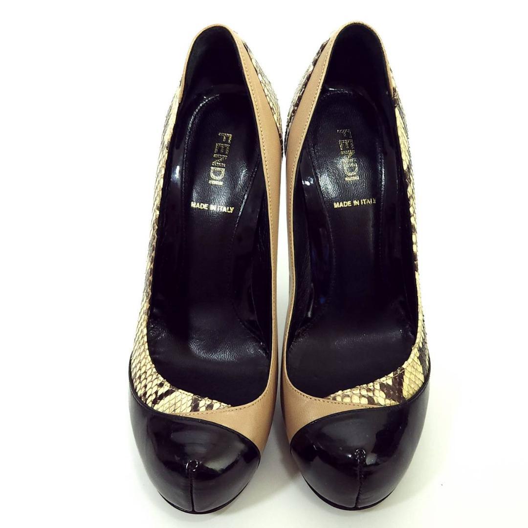 FENDI パンプス パイソン ブラック ブラウン プラットフォーム パイソン