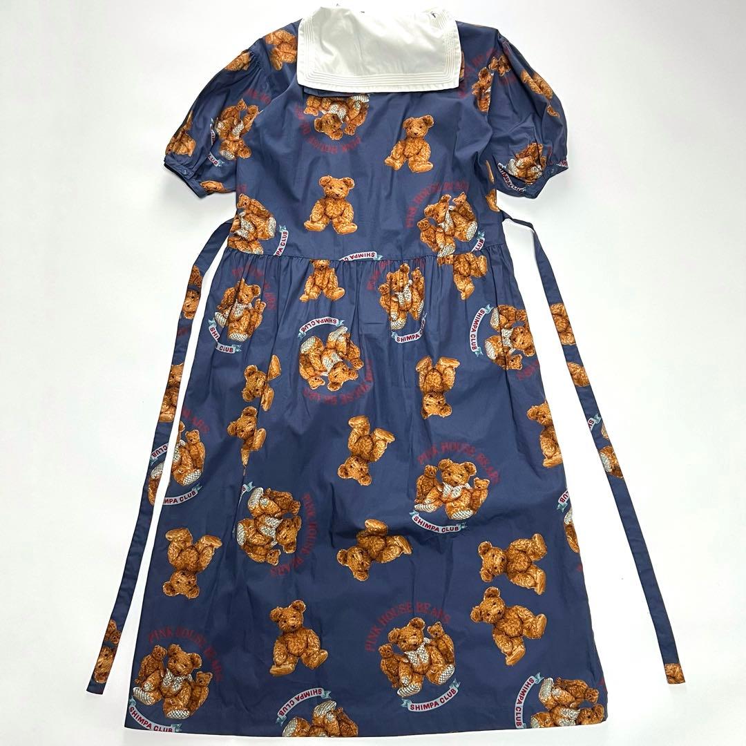 【美品】ピンクハウス　ロングワンピース　セーラーカラー　ベア　ギャザー　青