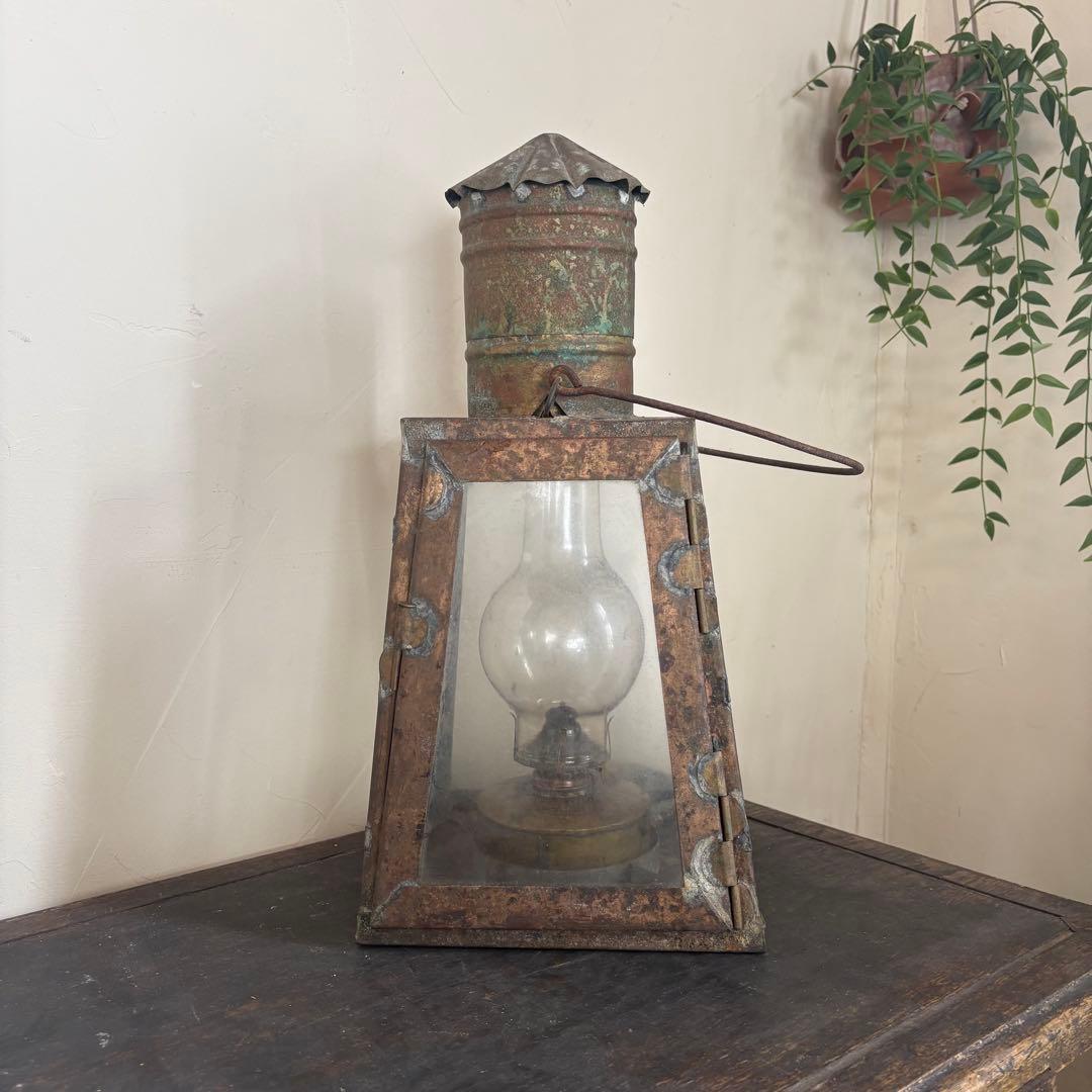 オイルランプ　灯油ランプ　古道具　銅　吊り下　ヴィンテージ