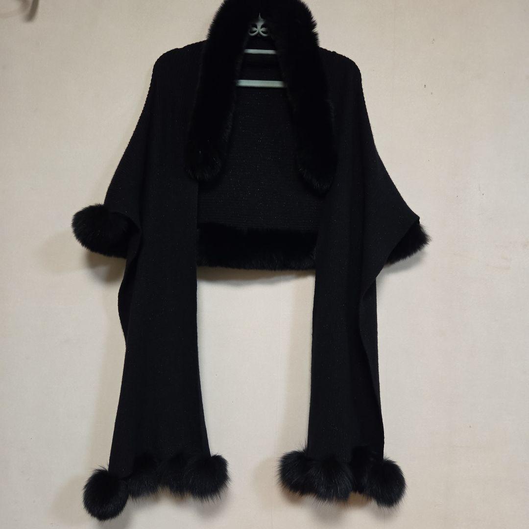 ★LANVIN　COLLECTION リアルファー付き ニットショール