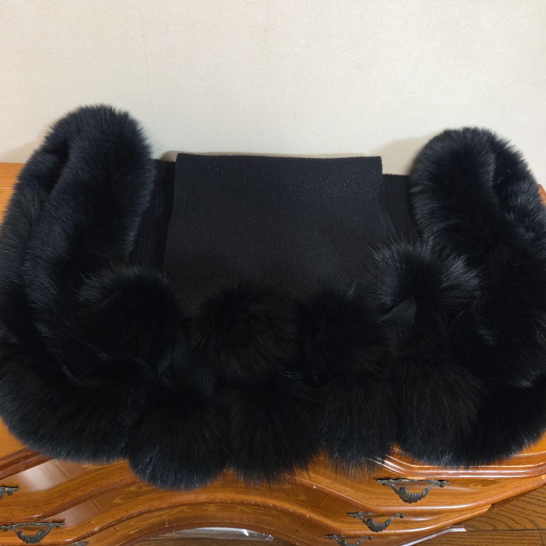 ★LANVIN　COLLECTION リアルファー付き ニットショール