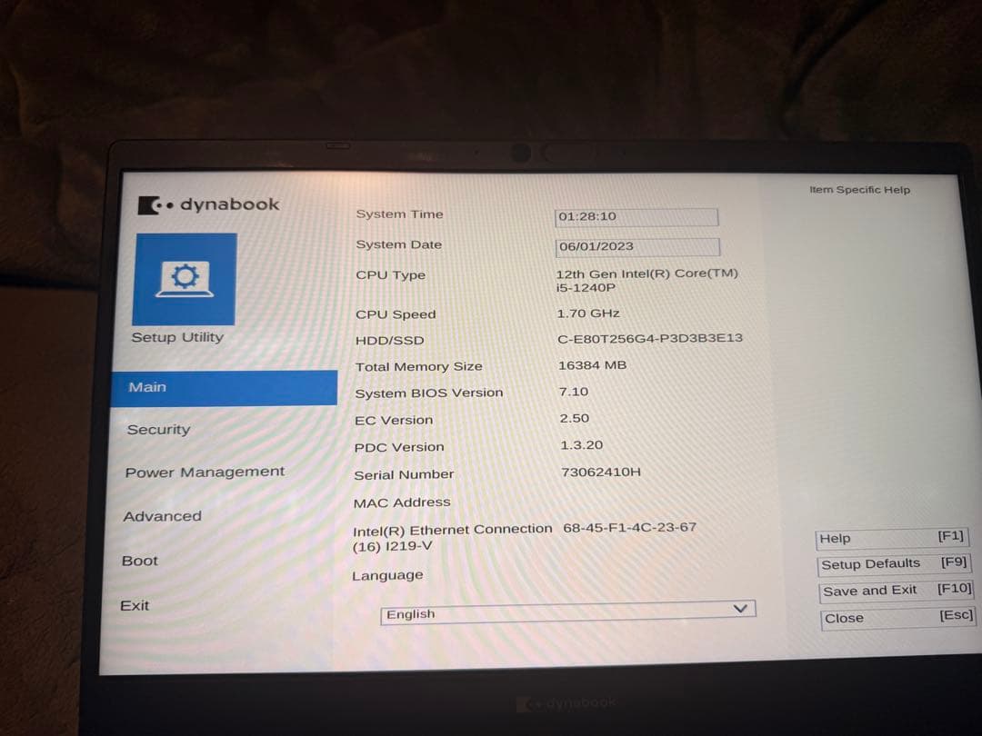 dynabook G83/KV i5-1240P BIOS起動確認済 ジャンク